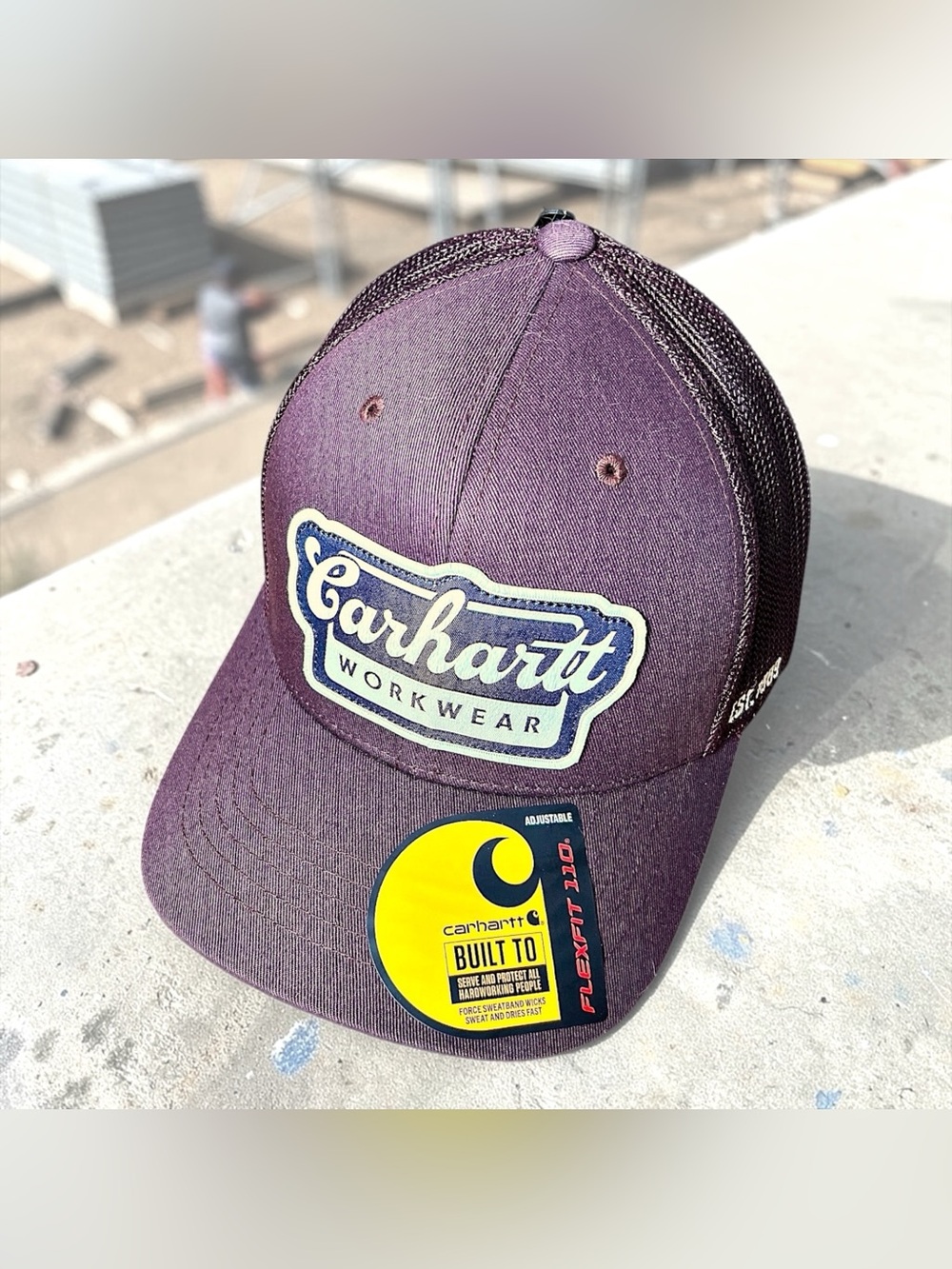 Carhartt 106738 Rugged Flex Twill Mesh-Back Script Patch Burgundy Trucker Hat OS